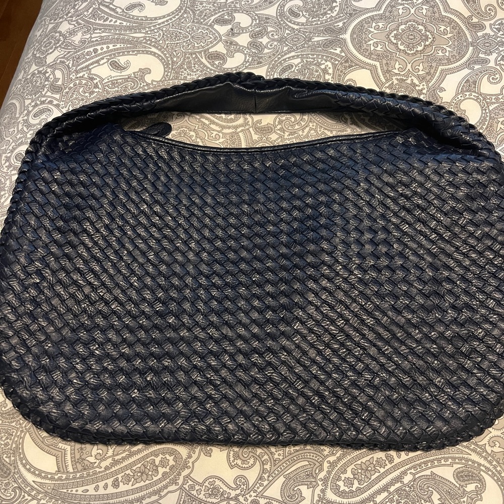 Navy blue Faux leather woven bag